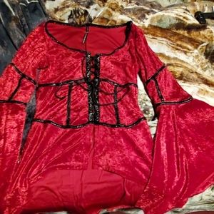 Red faux velvet top
